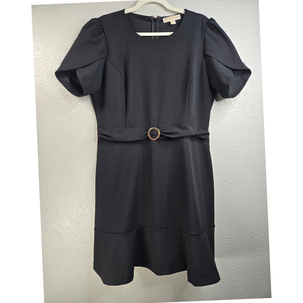 Michael Kors Formal Belted Dress XL Black Puff Sleeve Knee Length Preppy Career